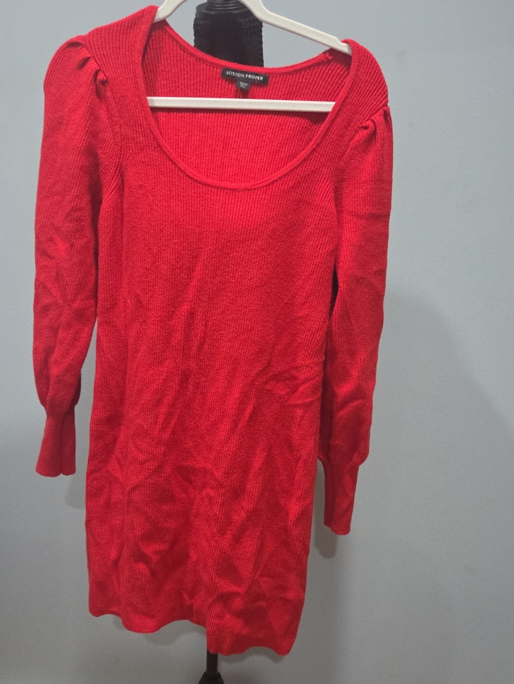 Boston Proper Bright Red Scoop Neck Ribbed Knit Dress